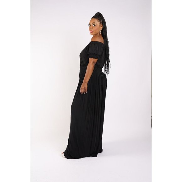 Women's Pleated off Shoulder Jumpsuit Plus Size 1X 2X 3X BLACK RED - Picture 6 of 11